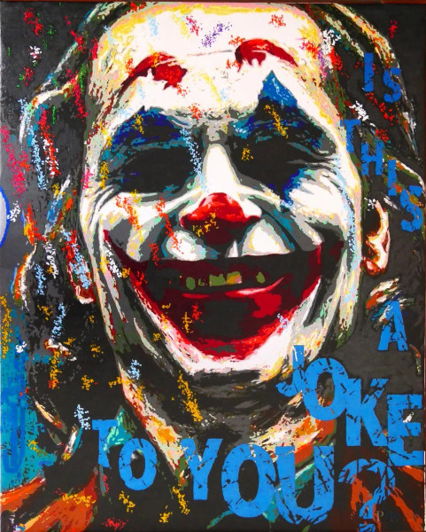 Iure Cormic (1957), "It's a Joke to You ?", acrilici su tela, firmato sul retro, cm 50x70 (con Autentica e Archiviazione)