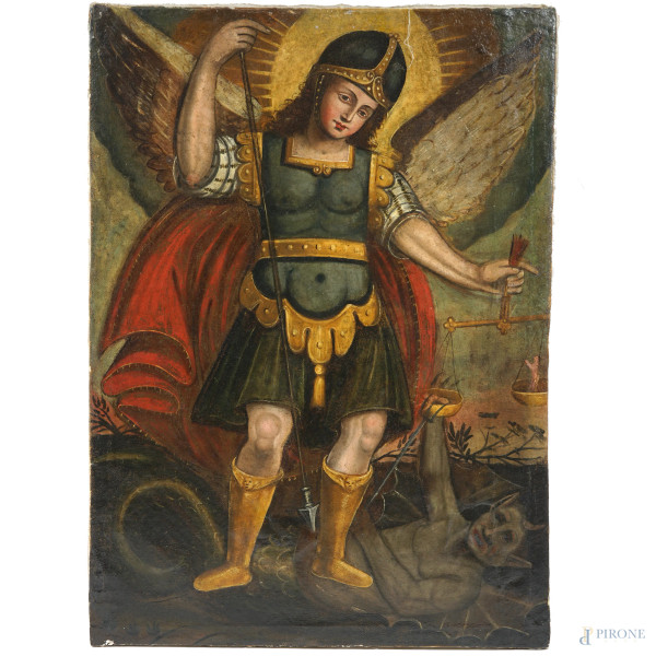 Scuola dell'Italia meridionale della fine del XVIII secolo, San Michele arcangelo, olio su tela, cm 113.5x81