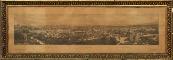 Panorama di Roma dal Gianicolo, incisione di Alfredo Blasi, cm. 35x120, entro cornice.