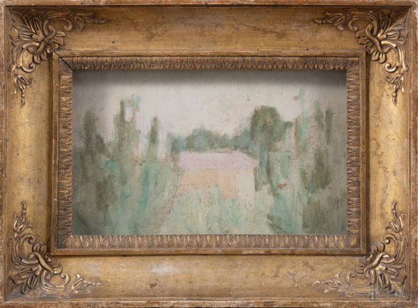 Attribuito a Franco Villoresi (1920-1975), Asiago, tecnica mista su cartone, cm 22x35,5, entro cornice, (segni di usura, difetti)