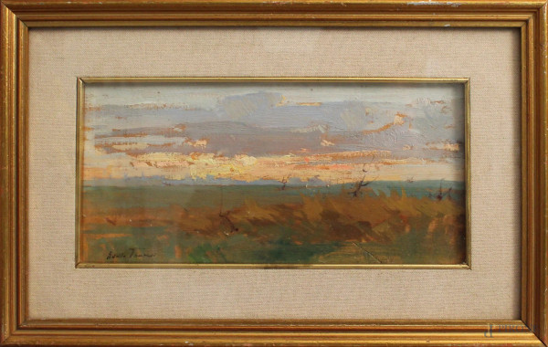 Adolfo Tommasi - Paesaggio, olio su tavola, cm 13 x 28, entro cornice.