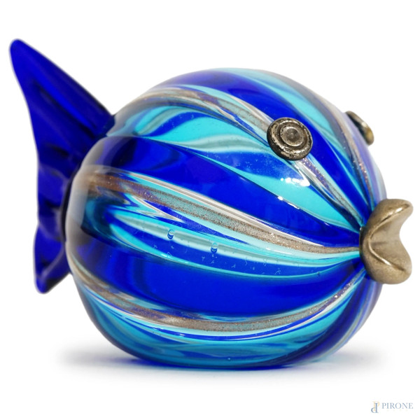 Scultura in vetro di Murano a forma di pesce, XX secolo, cm 6,5x10