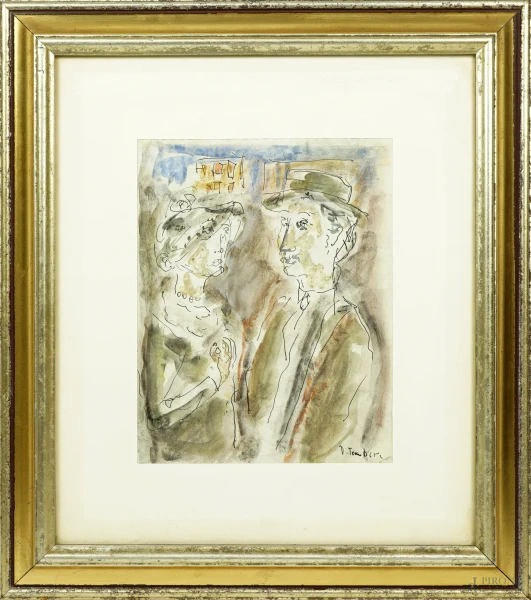 Orfeo Tamburi (Jesi, 1910 – Parigi, 1994), Ritratto, acquarello su carta, cm 27x21, entro cornice