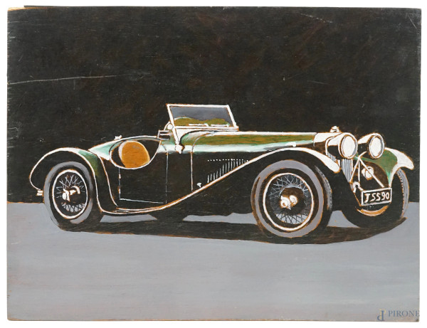 Standard Swallow Jaguar SS90 prototype 1935, olio su compensato, XX secolo, cm 24x31,7