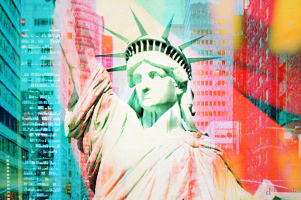 Statua della Libertà, stampa su tela, firmata in basso a sinistra D. Blechner, esemplare 2/8, rec...