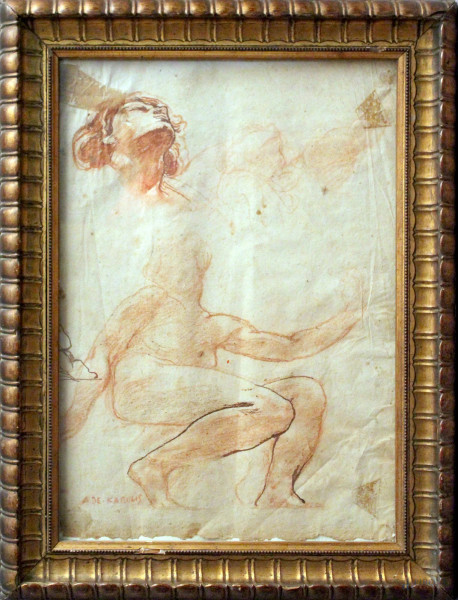 Adolfo De Carolis - Figura e volto, sanguigna su carta, cm 35 x 24, entro cornice.