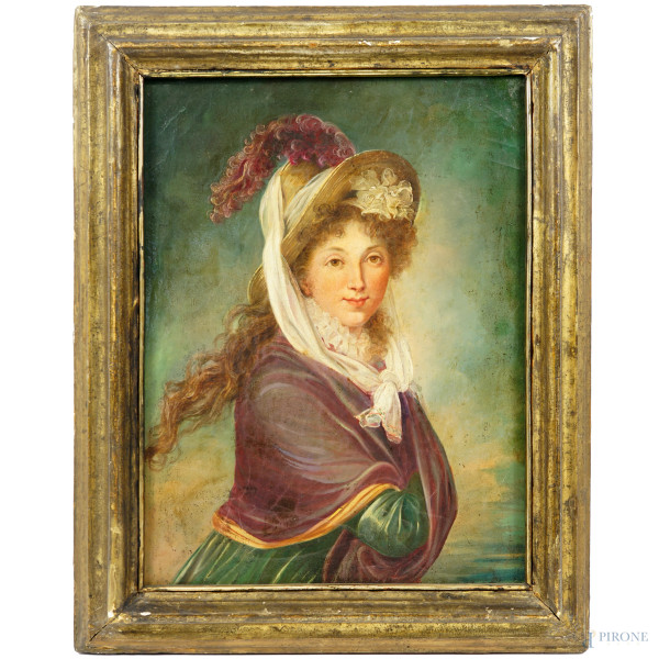 Ritratto della principessa Irina Ivanovna Vorontsova, da Elisabeth Vigee Lebrun (1755 – 1842), olio su tela, cm 38x29, entro cornice