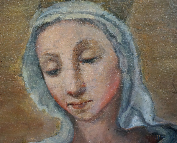 Madonna del Rosario tra San Francesco e Santa Chiara, olio su tela, XIX-XX secolo, cm 51x61, entr...