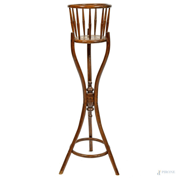 Struttura portavaso in legno stile Thonet, XX secolo, cm 114x42x42, (segni di usura, scalfiture, difetti)