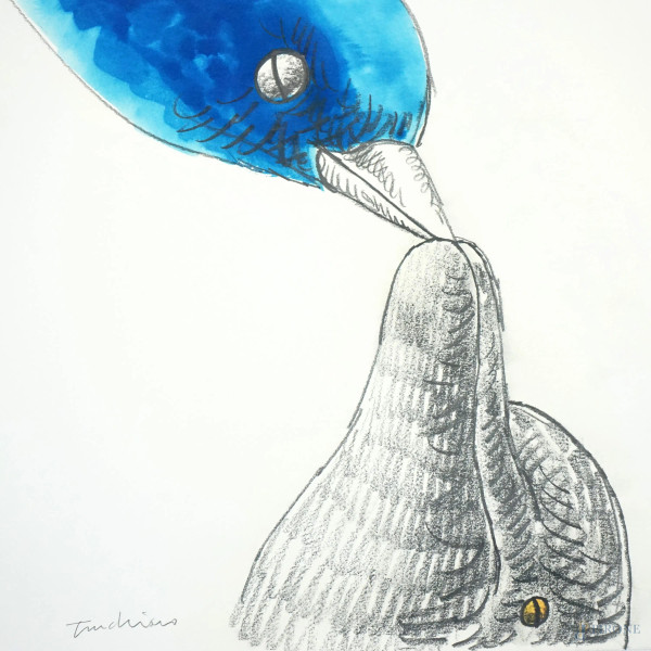 Aldo Turchiaro - Il delfino e gabbiano, matita e acquerello su carta, cm 35x50