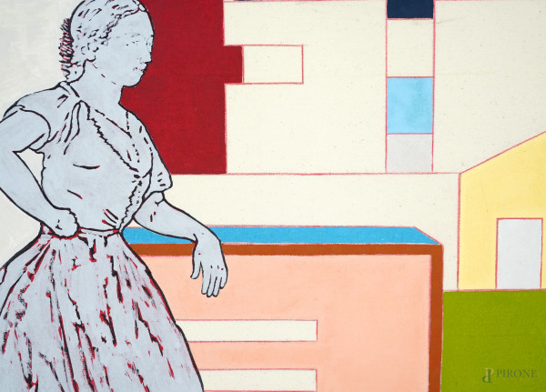 Urbano domestico in riposo, olio su tela, cm 50x70, titolato e firmato al retro