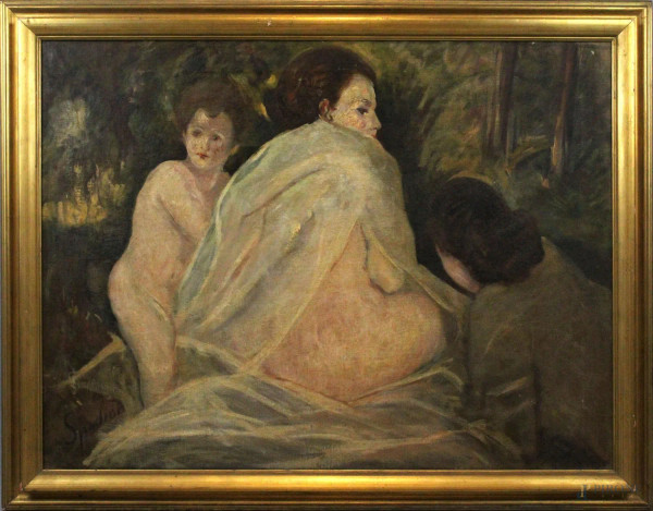 Donne, olio su tela, cm 88x116, firmato Spadini, entro cornice