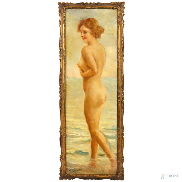 Nudo femminile, olio su tavola, firmato G. Maldarelli, cm 70,5x22, entro cornice