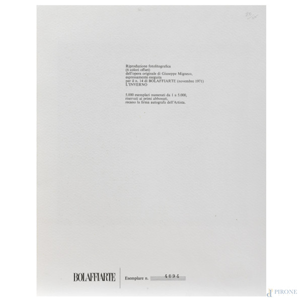 Riproduzione fotolitografica dell'opera di Giuseppe Migneco "L'inverno", eseguita per la serie Al...