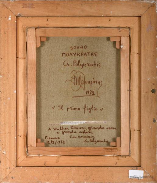 G. Polykratis, Il primo figlio, cm 50x40, firmato e datato "12/2/1972" in basso a sinistra, sul r...