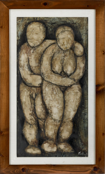 Norberto Proietti (Spello, 1927 – Spello, 2009),La coppia, olio su tavola, cm  75,5x39 entro cornice