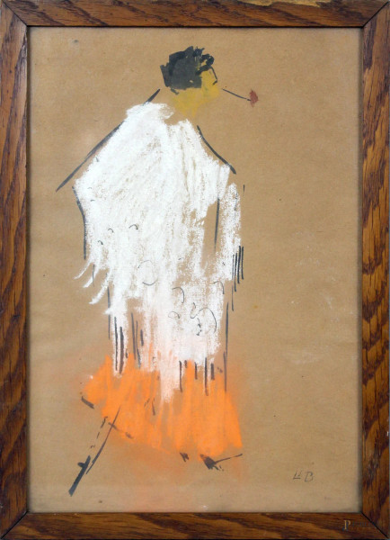 Donna Liberty, tecnica mista su carta, cm. 28x20, siglato, entro cornice.