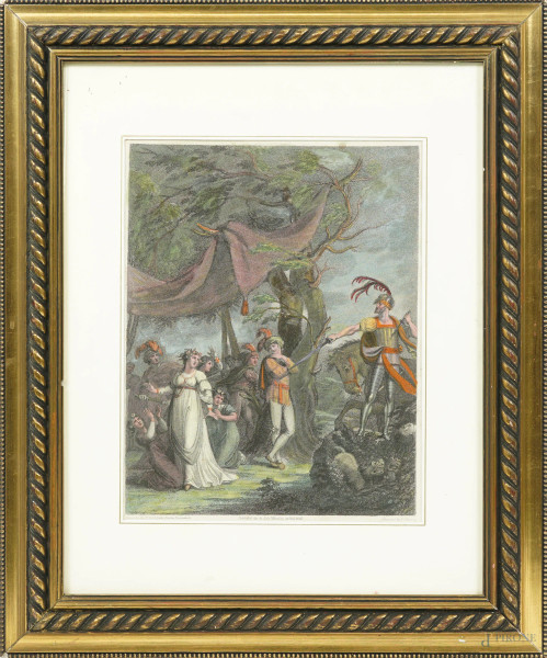 Scena in costume, stampa dall'incisione di T. Cheesmon, cm 39x30,5 con passepartout, in basso recante a stampa "Published 1797 by Edw.d Harding 98 Pall Mall", entro cornice