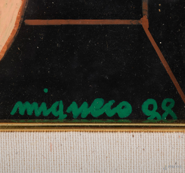 Giuseppe Migneco, Nudo di donna, olio su tavola, cm 29,5x23,5 entro cornice, firmato e datato 88 ...