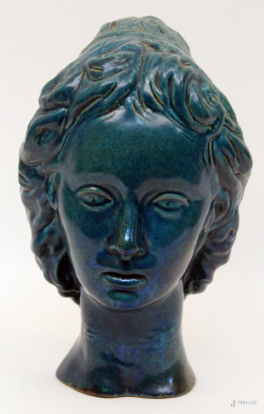 Guerino Tramonti - Testa di donna, ceramica smaltata, anni &#39;50, H 30 cm.