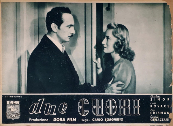 Rara locandina del 1943, film “Due cuori”, regia di Carlo Borghesio - Dora Film, cm 24x34