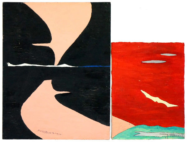 Marcello Landi - Lotto di due dipinti ad olio su tela e su cartone, cm 45x35 e cm 31x23,5