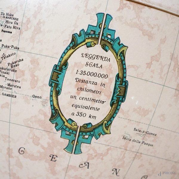 Mappamondo luminoso con base in legno, Nova Rico, XX secolo, altezza cm 44