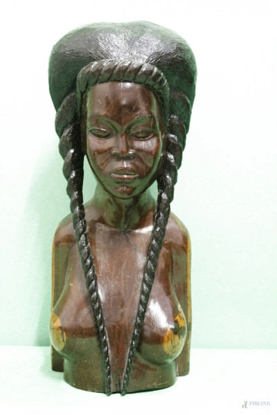 Busto di donna, scultura in legno, arte africana.