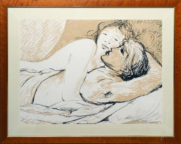 Amanti, prova d&#39;autore 58x78 cm, entro cornice.