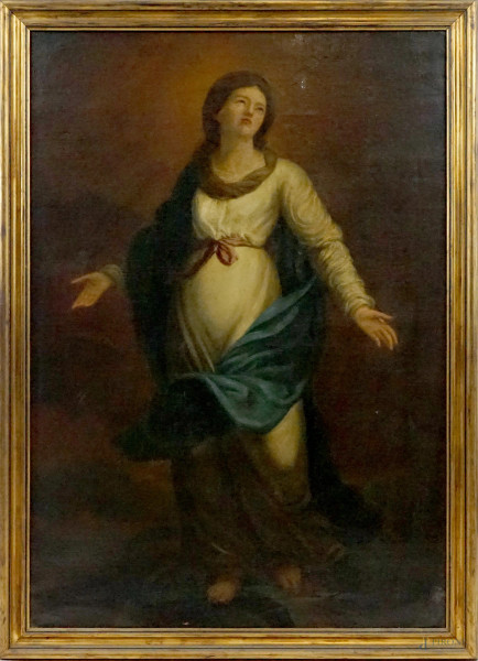 Pittore del XVII secolo, Immacolata concezione, olio su tela, 124x85,5, entro cornice, (difetti sulla tela).