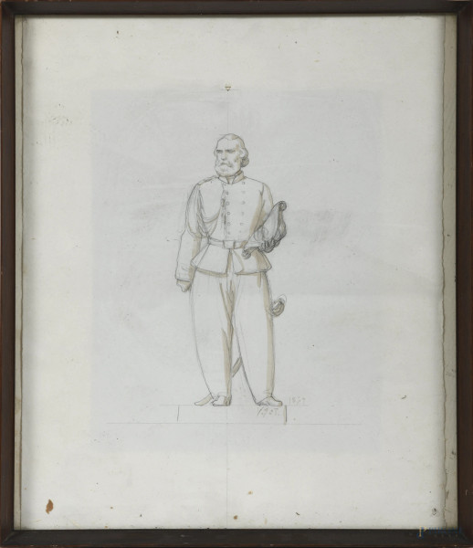 Generale, XIX secolo, tecnica mista su carta, cm 35x30, firmato e datato in basso a destra, entro cornice, (segni di usura, tracce di umidità)