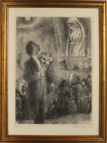 Anatolij Kaplan - Figure, litografia, cm 60x40, entro cornice.
