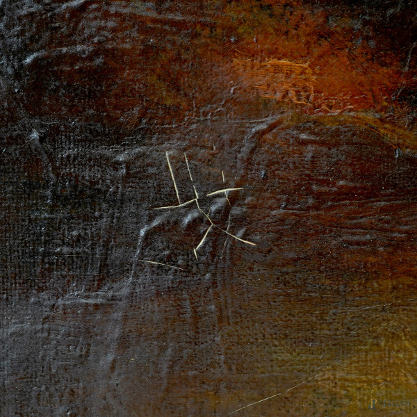 Ballerini, olio su tela, primo XX secolo, cm 77,3x63,8, entro cornice