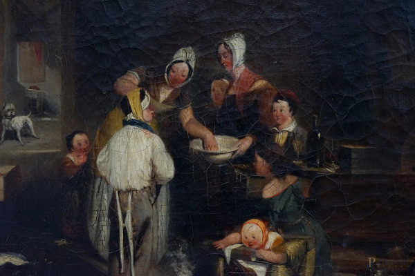 Scuola inglese del XIX secolo, Il cavadenti, olio su tela, cm 43,5x53,5, entro cornice, (lievi di...