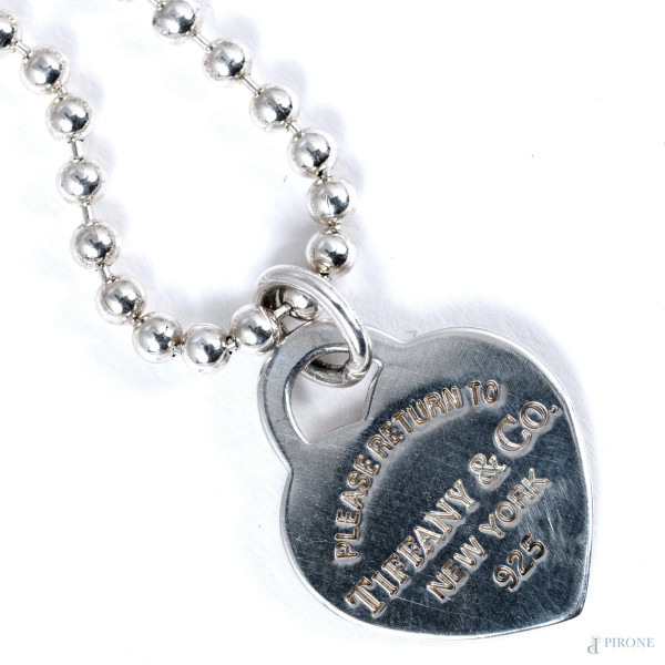 Collana Tiffany con ciondolo a cuore in argento 925, lunghezza cm 79