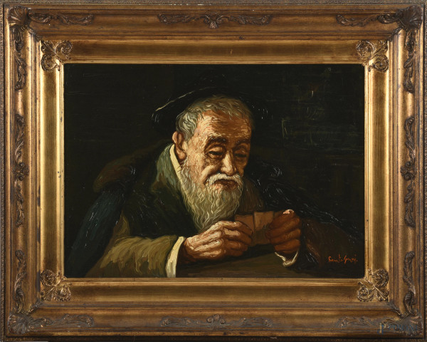 Renato Grassi (1940-1985), Pensieri, olio su tela, cm 50x70, firmato in basso a destra e al retro, entro cornice