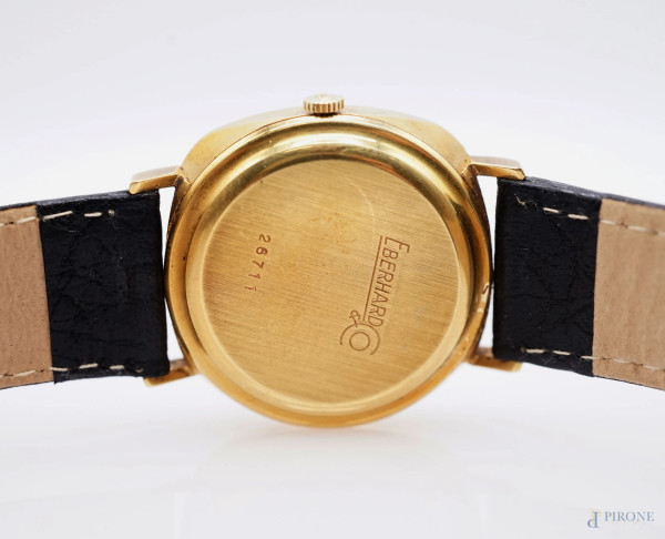 Orologio da polso Eberhard, quadrante quadrangolare con cassa in oro 18 KT, misure cm 3,2x3,2, lu...