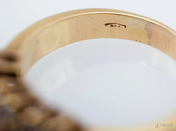 Anello in oro giallo 18 kt con rubini e diamanti, misure n. 17, peso gr, 7,4