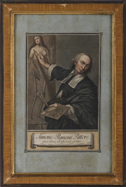 Lotto di 8 stampe con ritratti di artisti, XIX secolo, carta applicata su carta, cm totali 39x24,...