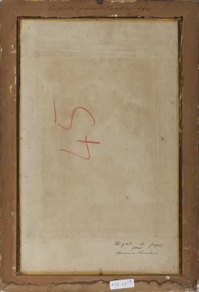 Lotto di 8 stampe con ritratti di artisti, XIX secolo, carta applicata su carta, cm totali 39x24,...