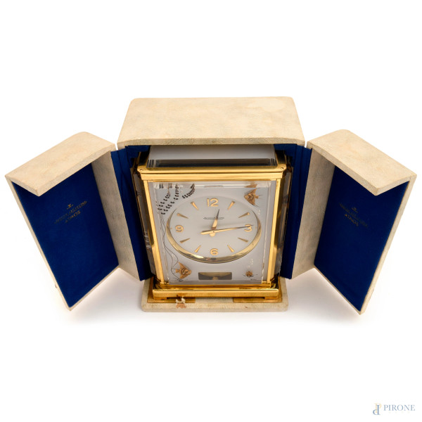 Orologio da scrivania Jaeger Le Coultre, Atmos-White Marina, in ottone dorato e pannellilucite co...