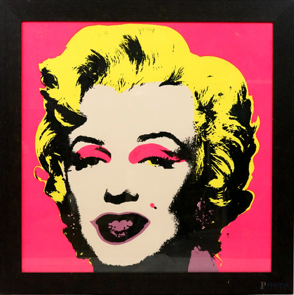Marilyn Monroe, serigrafia a colori, cm 91x91, entro cornice.