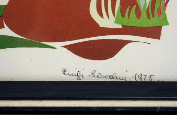 I due cervi, cromolitografia, prova d'autore, cm 33x33, 1975, entro cornice