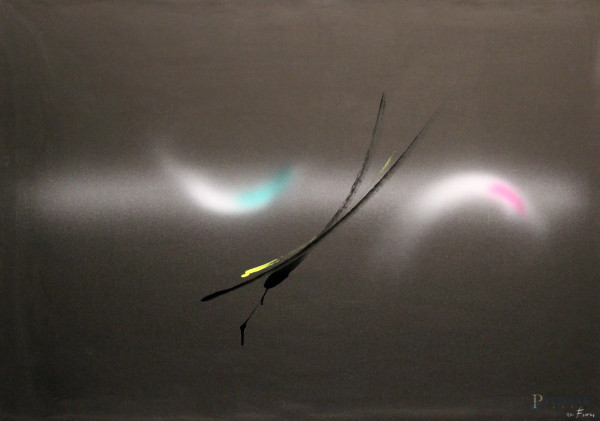 Ennio Finzi - Astratto, tecnica mista su tela, 70x100 cm, entro cornice con autentica