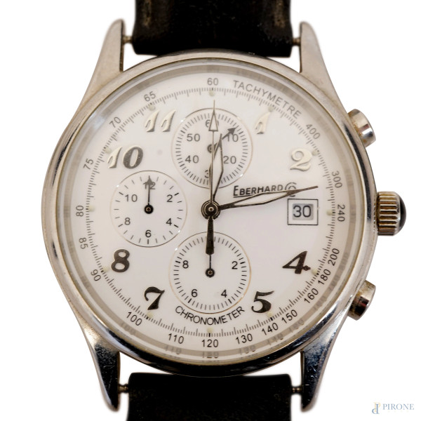 Orologio Eberhard Chronograph con cassa in acciaio e cinturino in pelle, cassa 36 mm, lunghezza c...