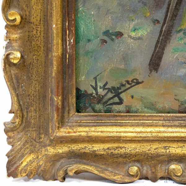 Acquaiola, XX secolo, olio su tela, cm 70x50, firmato in basso a sinistra, entro cornice, (difett...