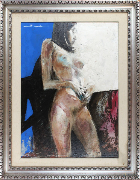 Bruno Bruni - Nudo di donna, olio su tela, cm 70x50, entro cornice