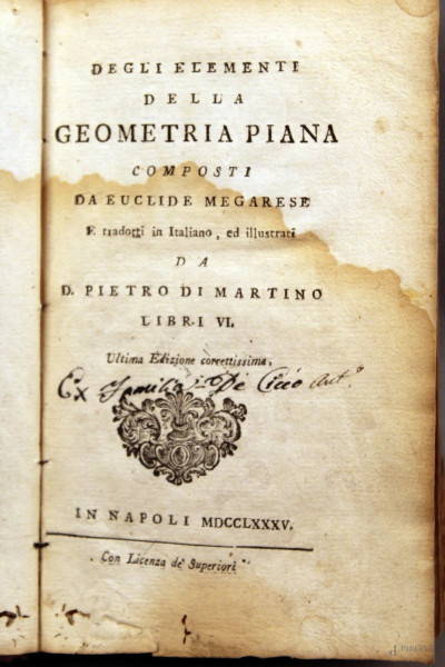 Libro - degli elementi della geometria piana, Napoli 1785