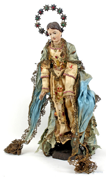 Madonna in terracotta dipinta, fine XIX secolo, alt. cm 50