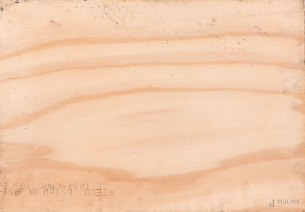 Pannello in scagliola decorato con volatili e fiori applicato su pannello di compensato, XX secol...